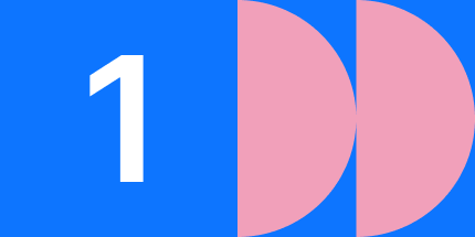 Fundo azul com formas abstratas rosa e o número 1 em destaque 