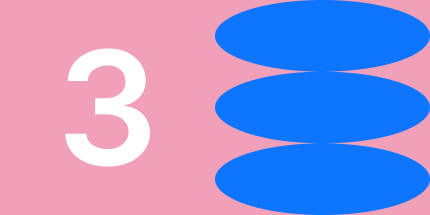 Fundo rosa, com formas abstratas azuis e o número 3 em destaque 