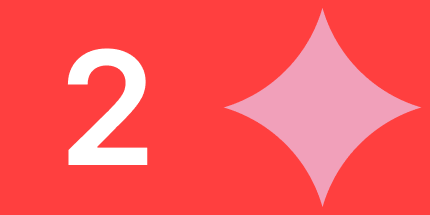 Fundo vermelho, com uma forma abstrata rosa e o número 2 em destaque